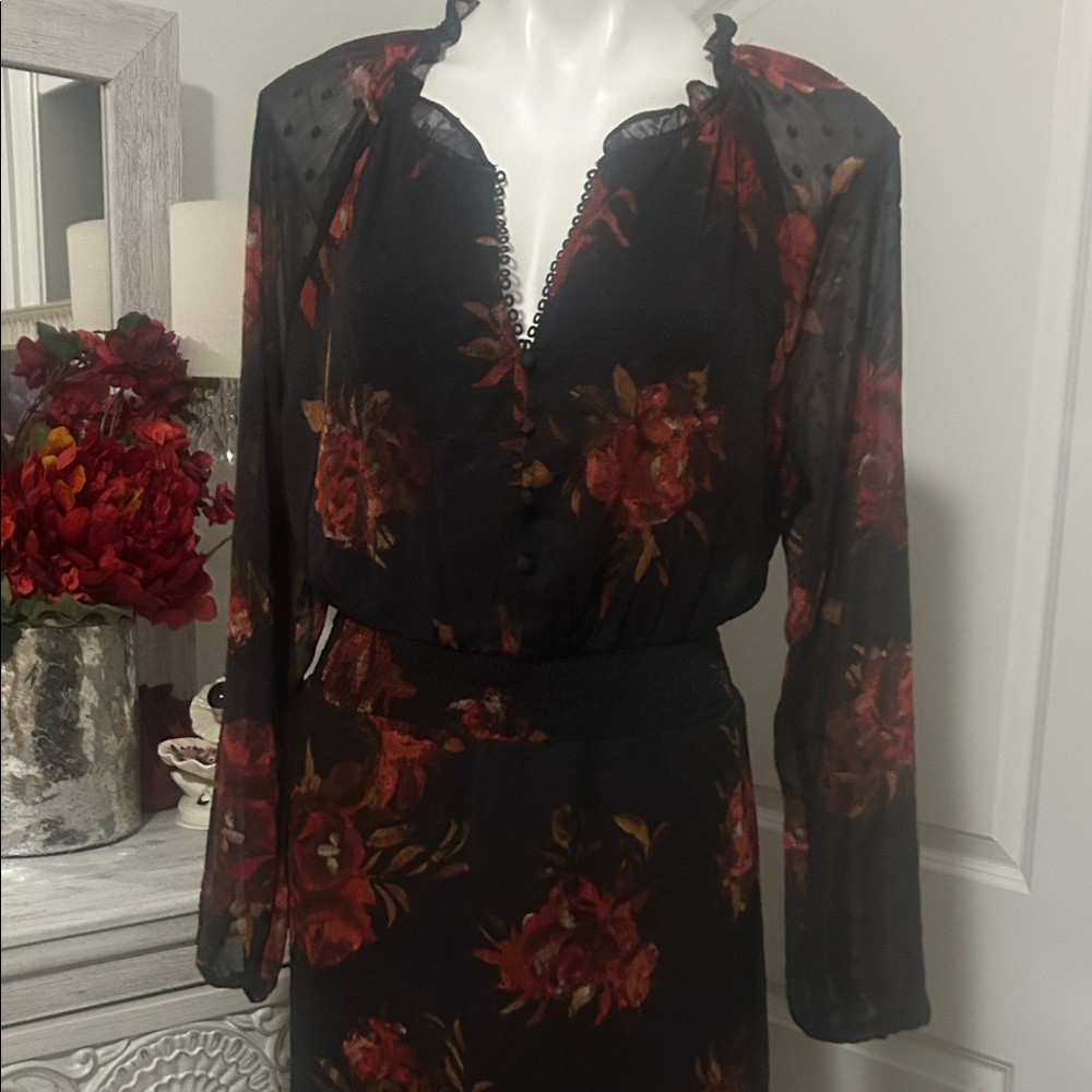FRYE AND CO. Black and Red Floral Long Sleeve Dress - Picture 4 of 12